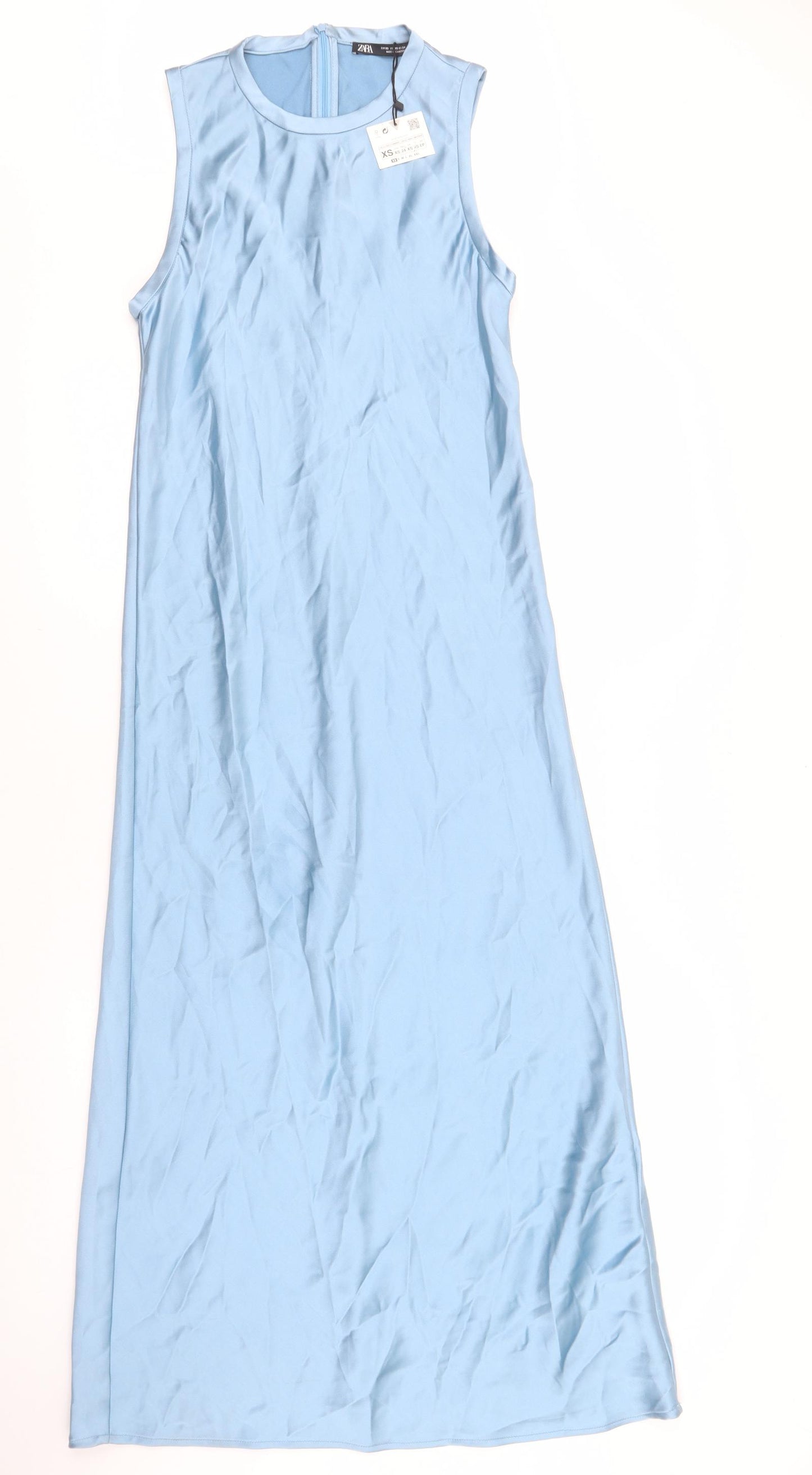 Zara Womens Blue 100% Cotton A-Line Size XS Round Neck Zip