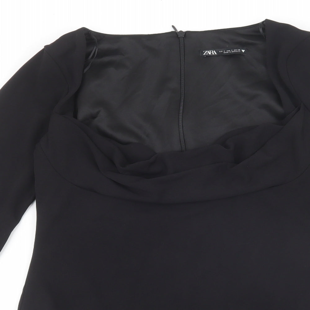 Zara Womens Black 100% Polyester Bodysuit One-Piece Size S Snap - Zip Back