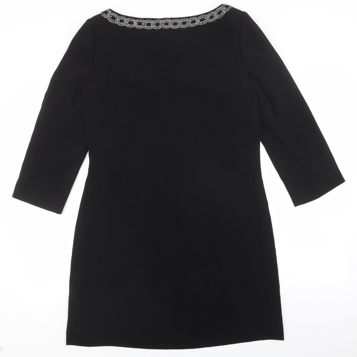 Hobbs Womens Black Acetate A-Line Size 12 Boat Neck Zip - Diamond Pattern