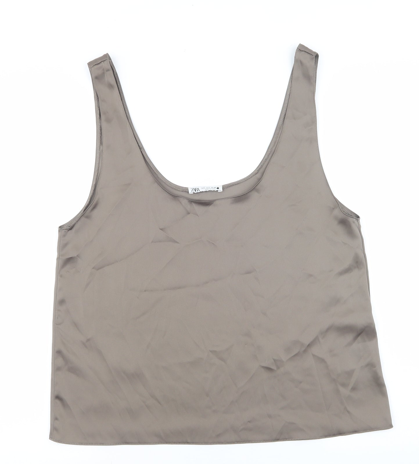 Zara Womens Brown Polyester Camisole Tank Size L Scoop Neck