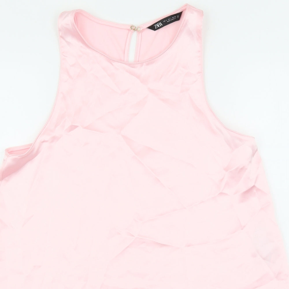 Zara Womens Pink Polyester Camisole Tank Size S Scoop Neck - Baby Pink