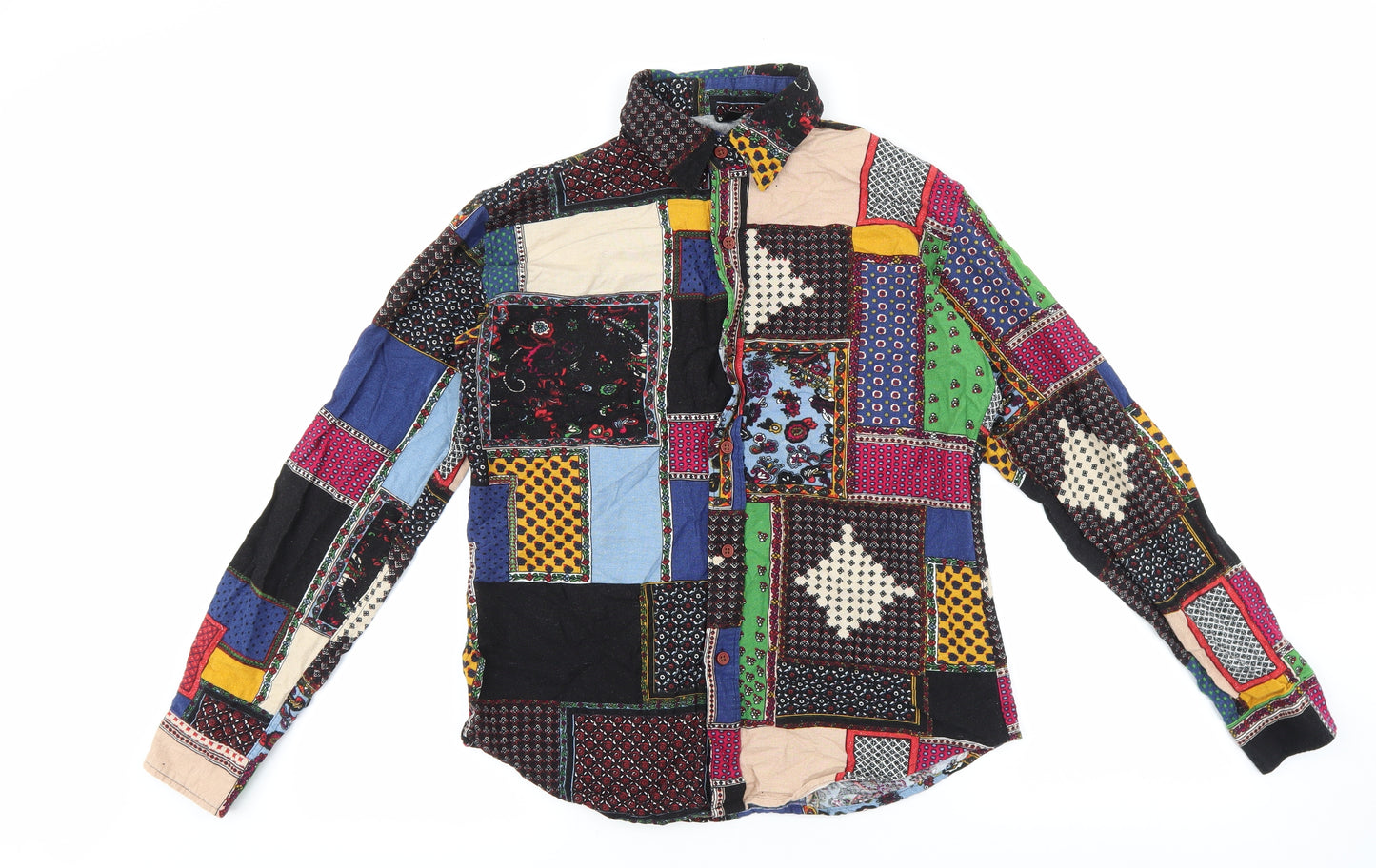 Mansilife Mens Multicoloured Geometric Cotton Button-Up Size L Collared Button - Patchwork