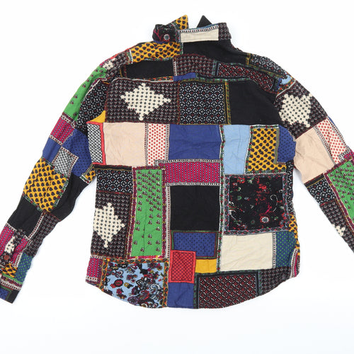 Mansilife Mens Multicoloured Geometric Cotton Button-Up Size L Collared Button - Patchwork