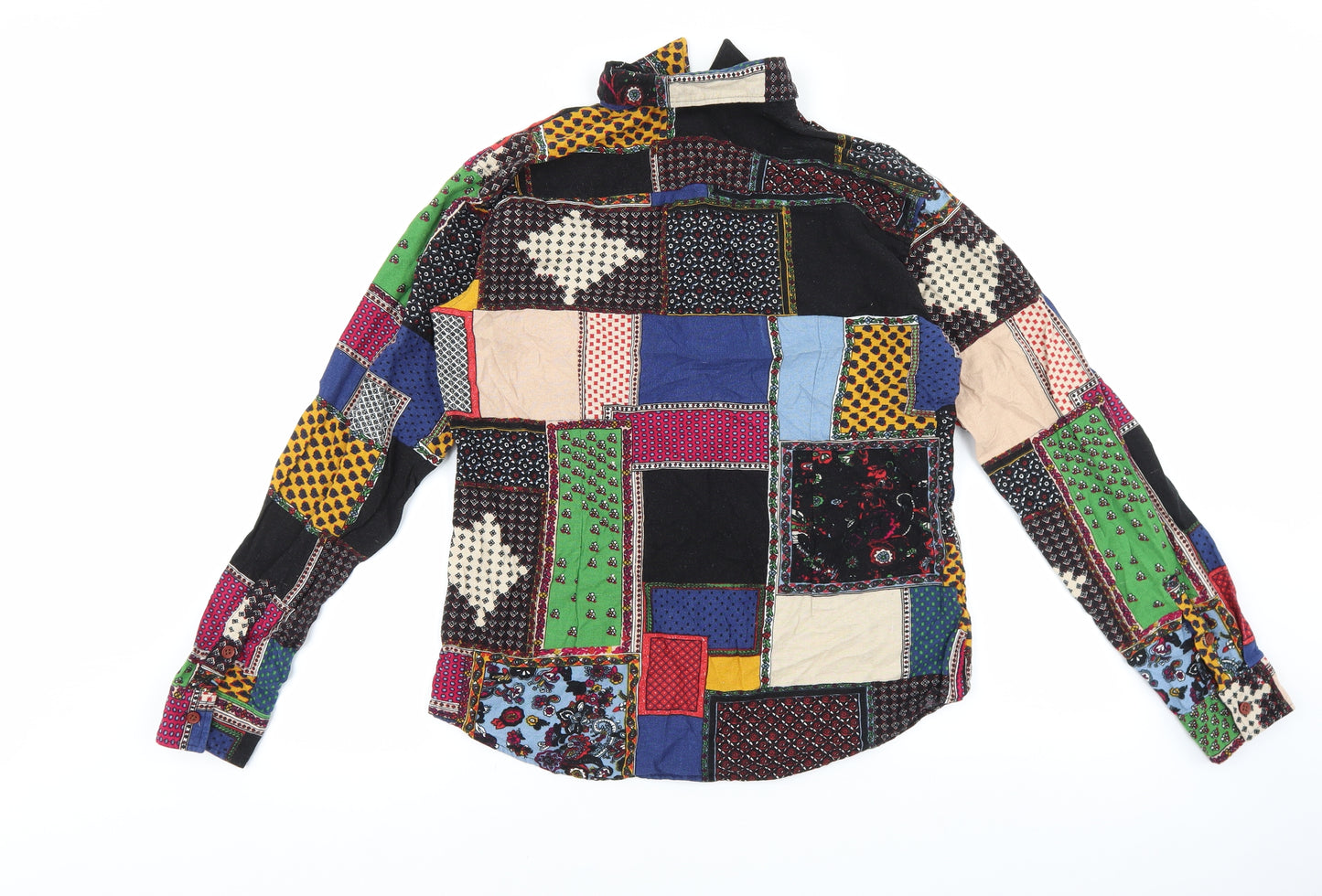 Mansilife Mens Multicoloured Geometric Cotton Button-Up Size L Collared Button - Patchwork