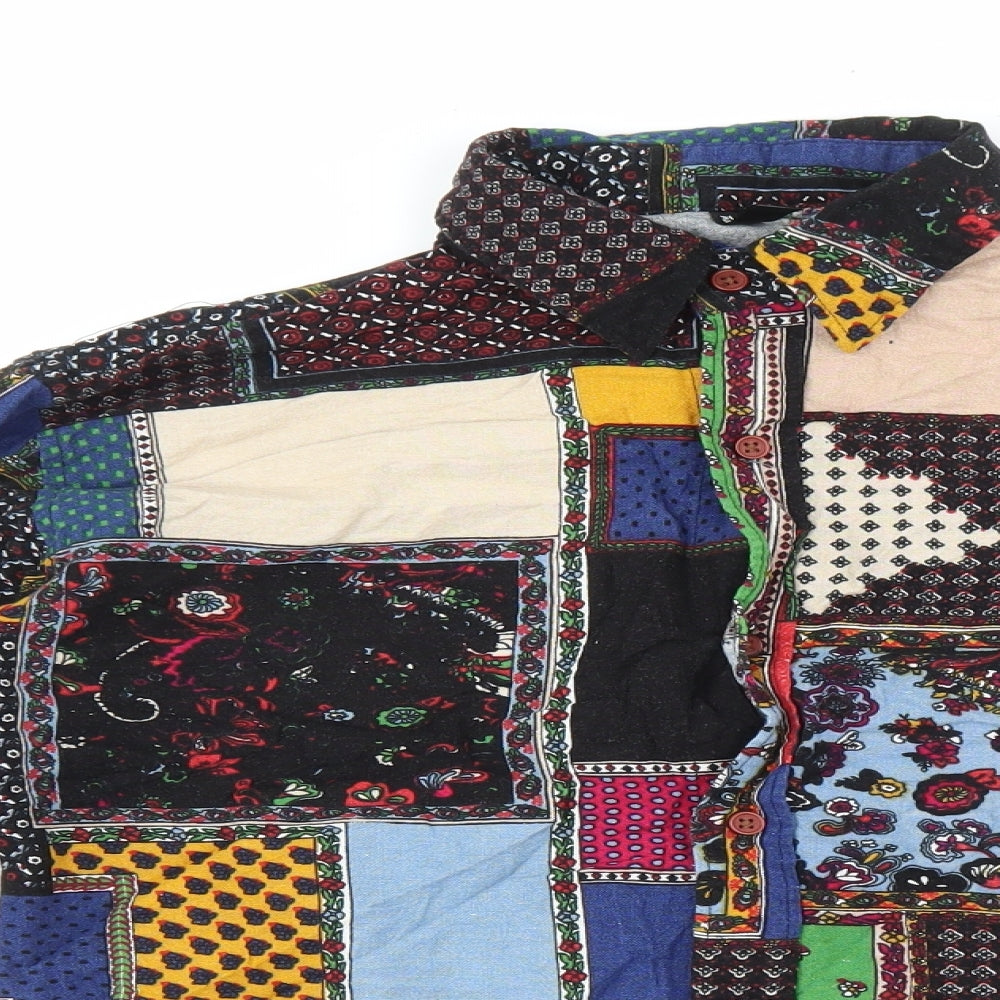 Mansilife Mens Multicoloured Geometric Cotton Button-Up Size L Collared Button - Patchwork