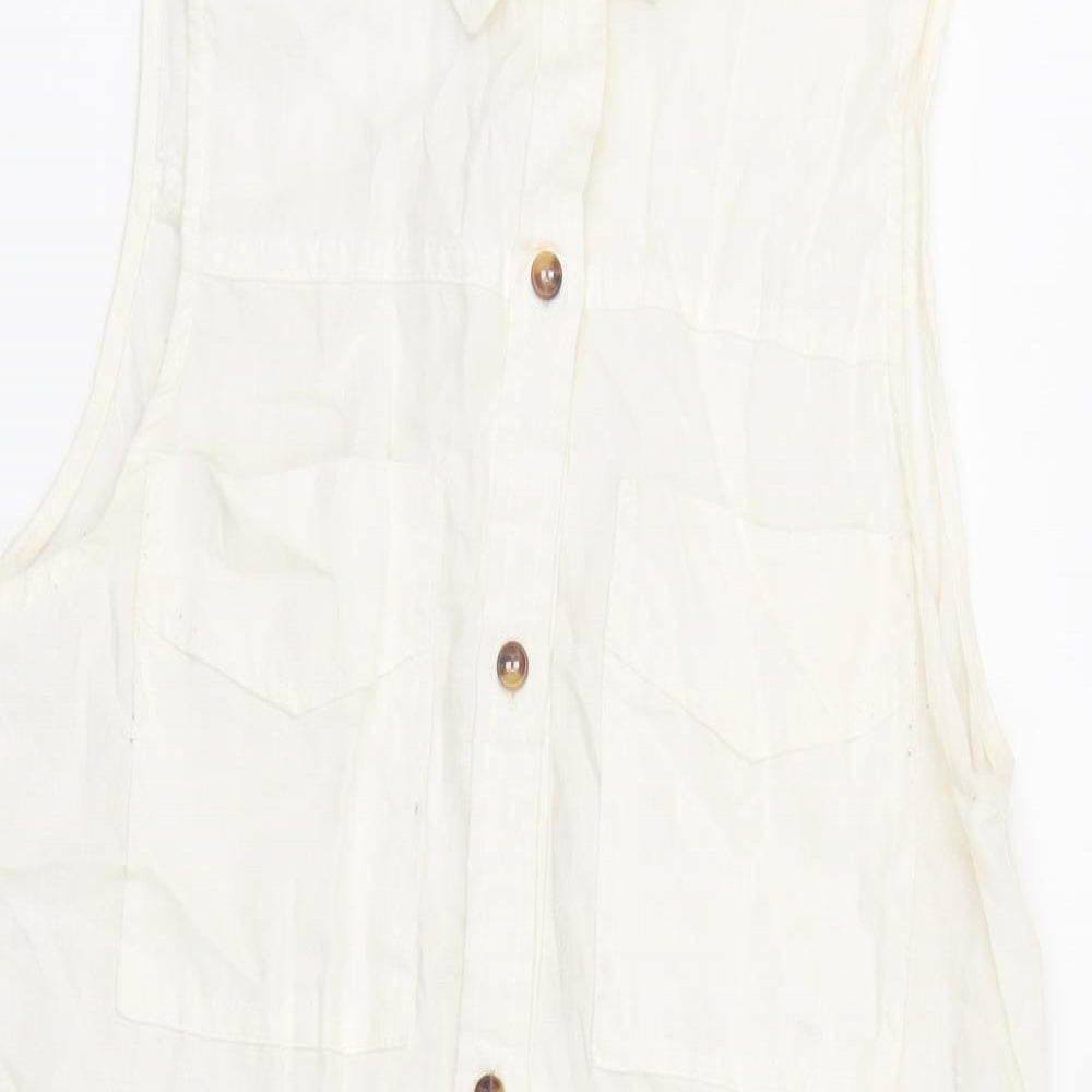 FOREVER 21 Womens Ivory Linen Shirt Dress Size S Collared Button