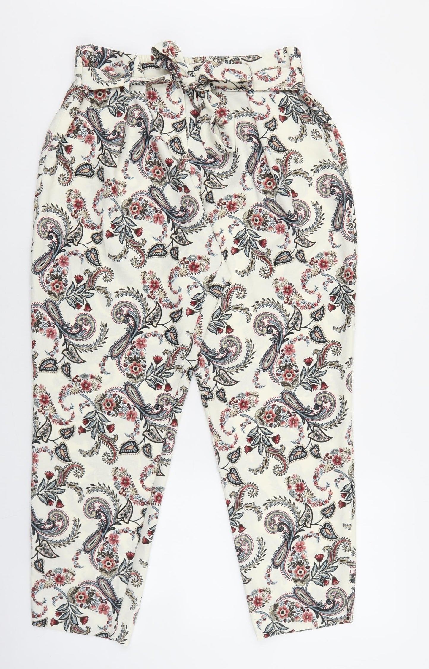 River Island Womens Multicoloured Paisley Polyester Capri Trousers Size 14 L27 in Regular Zip - Floral Detail, Tie Waist