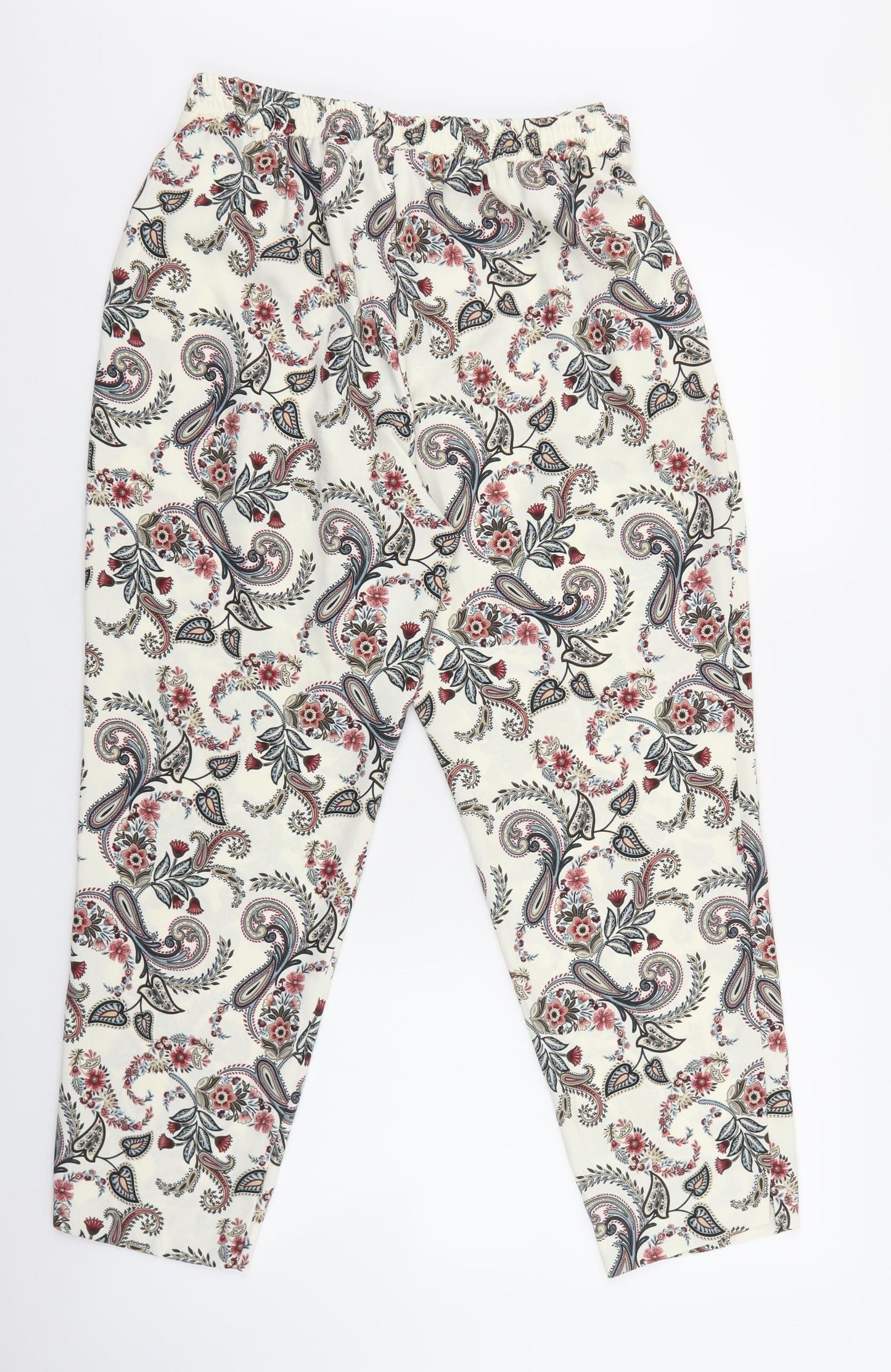 River Island Womens Multicoloured Paisley Polyester Capri Trousers Size 14 L27 in Regular Zip - Floral Detail, Tie Waist