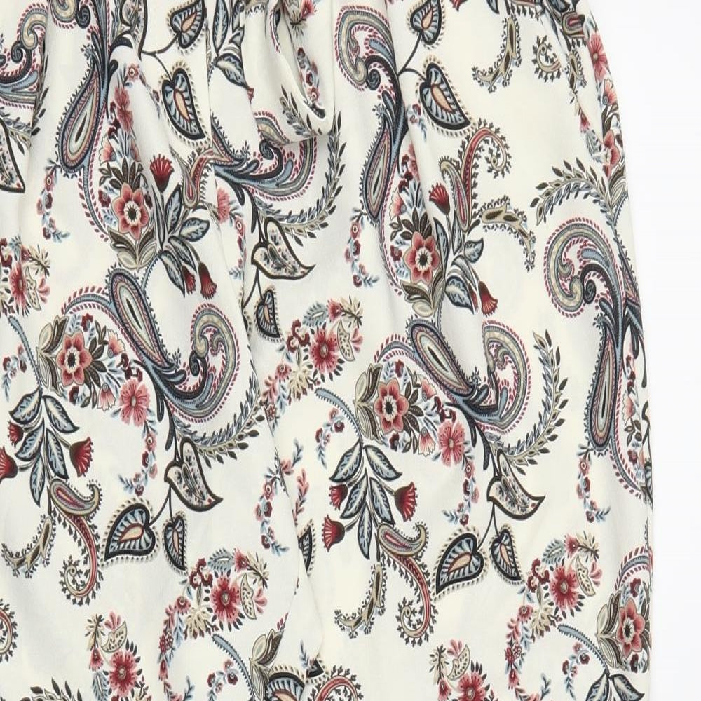 River Island Womens Multicoloured Paisley Polyester Capri Trousers Size 14 L27 in Regular Zip - Floral Detail, Tie Waist