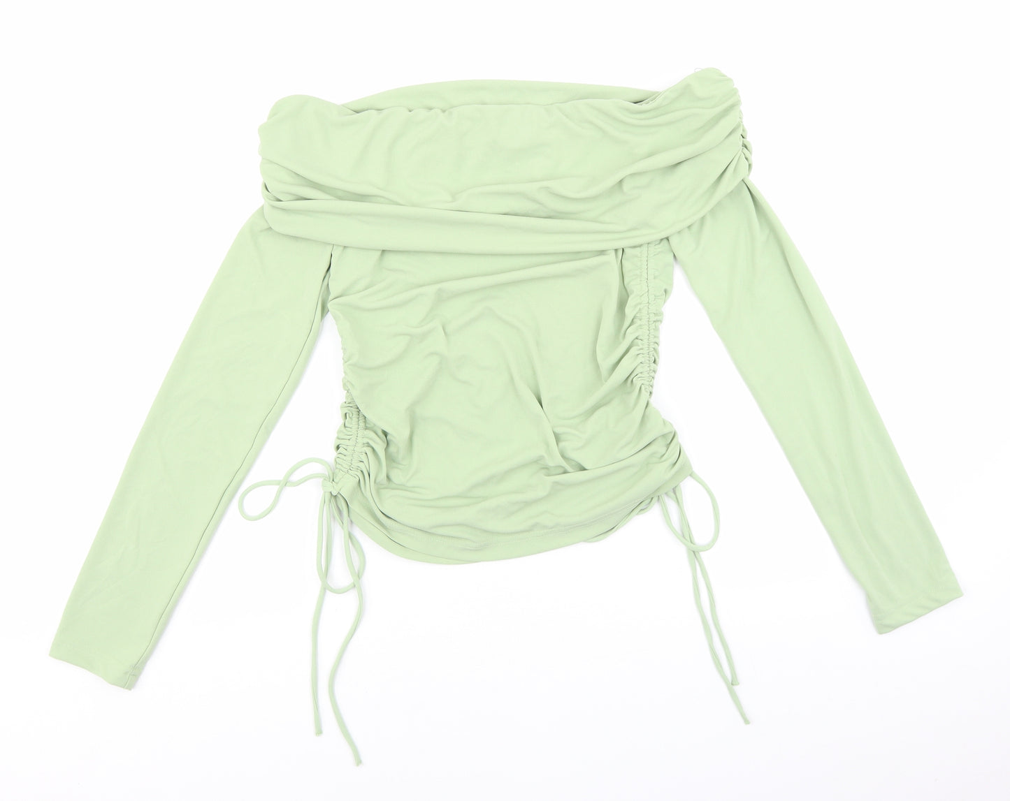 Zara Womens Green Polyester Basic T-Shirt Size M Off the Shoulder - Tie Sides