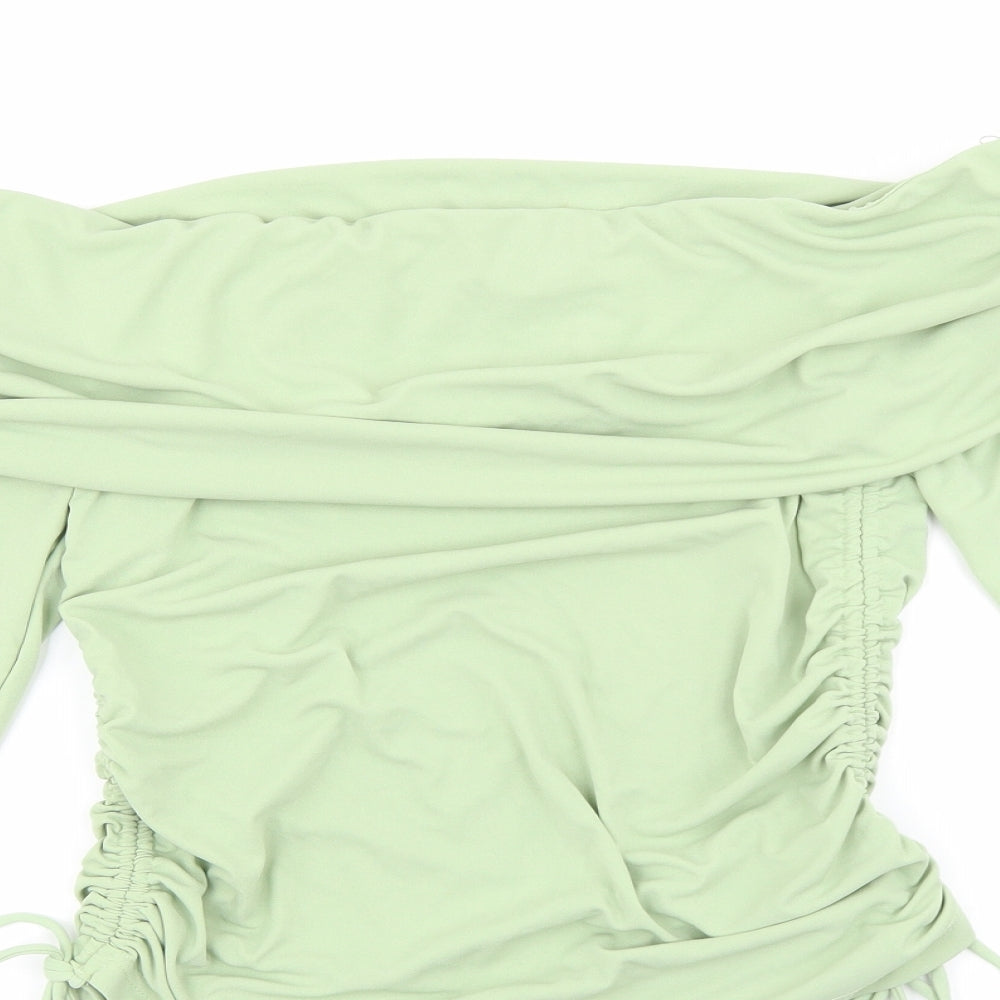 Zara Womens Green Polyester Basic T-Shirt Size M Off the Shoulder - Tie Sides