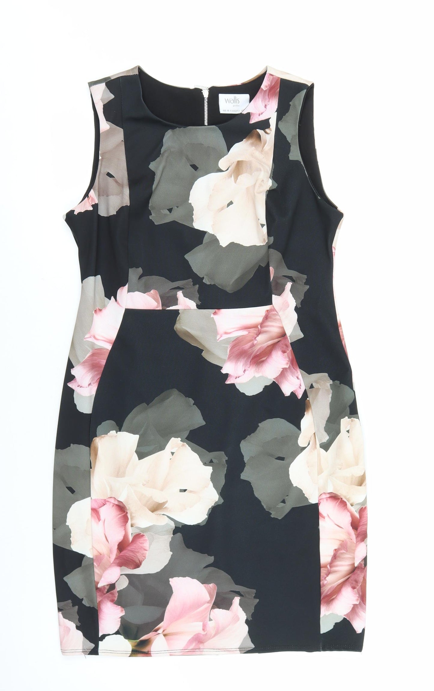 Wallis Womens Multicoloured Floral Polyester Pencil Dress Size 14 Scoop Neck Zip - Stretch Material