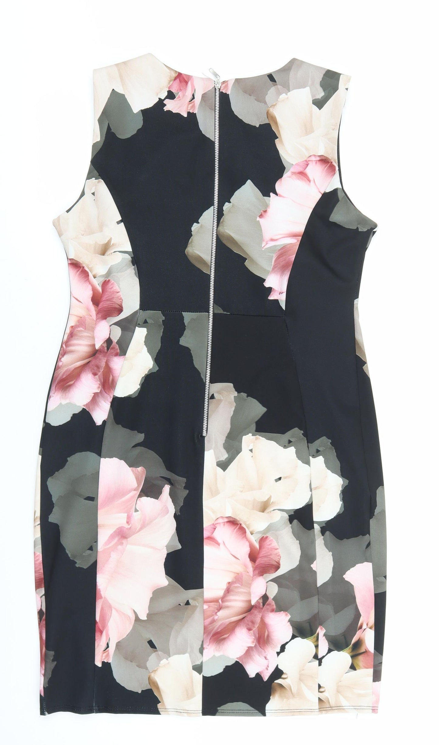 Wallis Womens Multicoloured Floral Polyester Pencil Dress Size 14 Scoop Neck Zip - Stretch Material