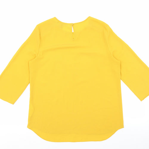 Primark Womens Yellow Polyester Basic Blouse Size 14 Round Neck - Zip Shoulder