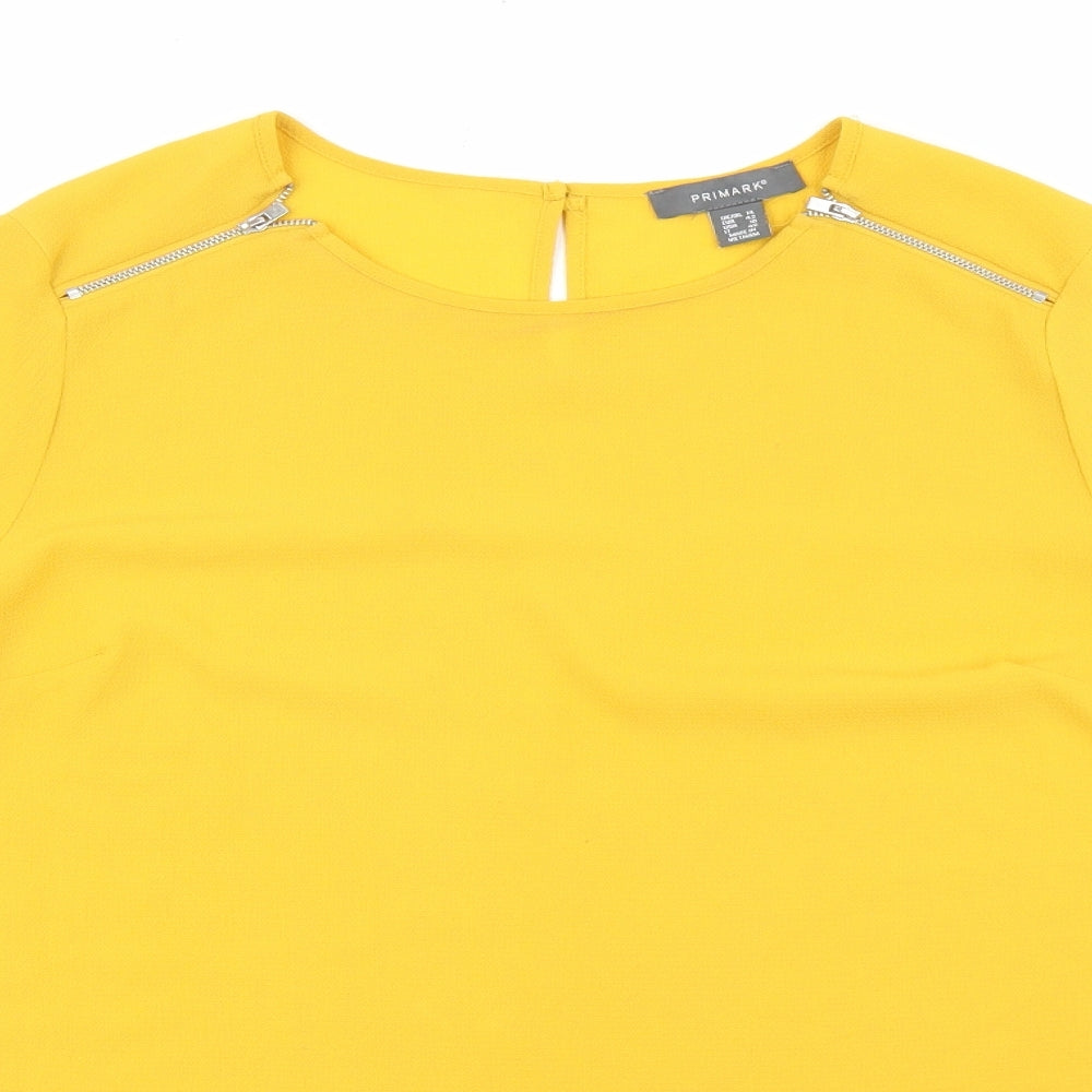 Primark Womens Yellow Polyester Basic Blouse Size 14 Round Neck - Zip Shoulder