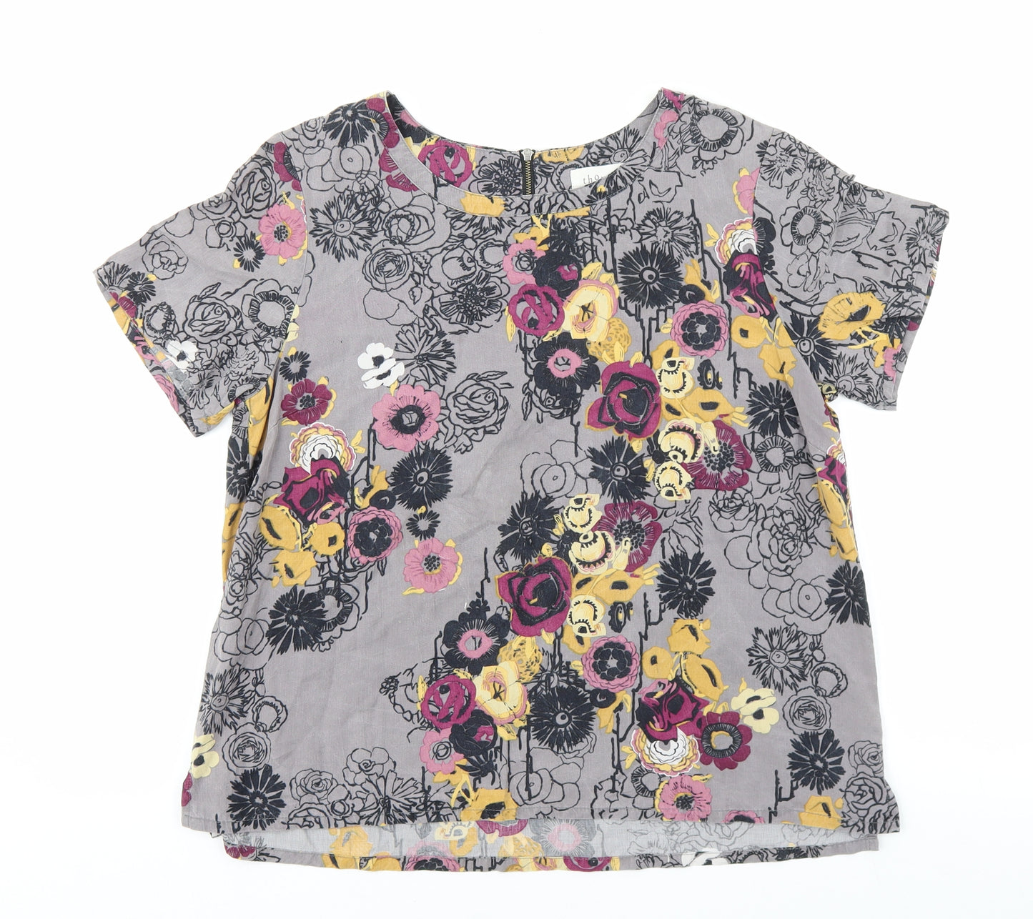 Thought Womens Multicoloured Floral Lyocell Basic T-Shirt Size 14 Round Neck