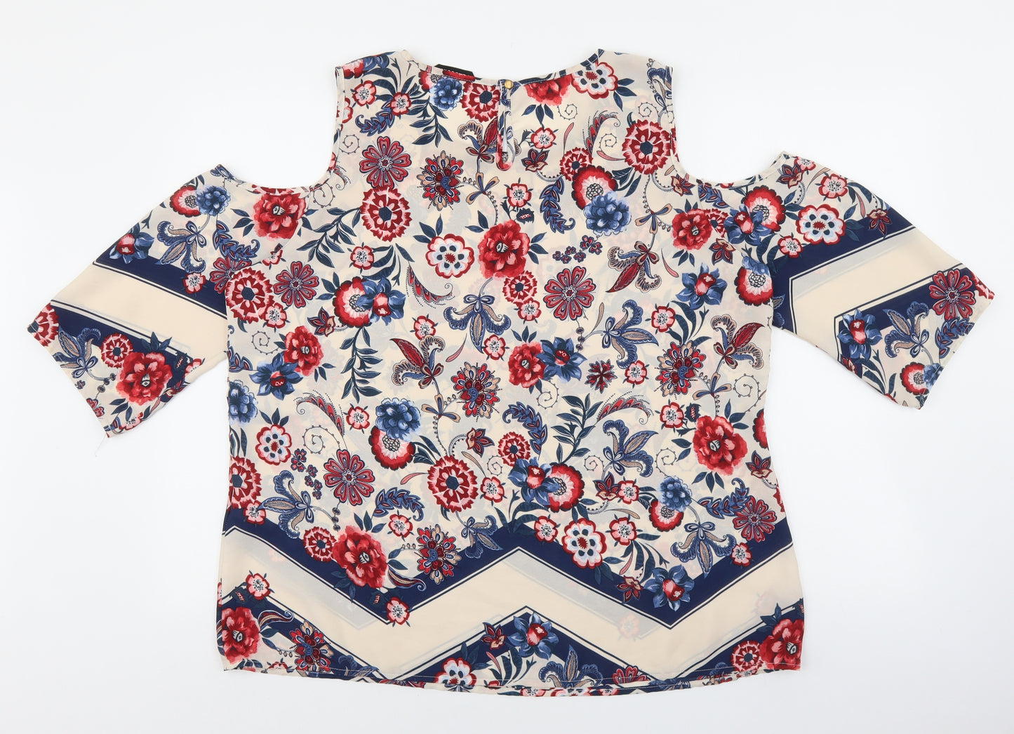 Peacocks Womens Multicoloured Geometric Polyester Basic Blouse Size 20 Round Neck - Cold Shoulder