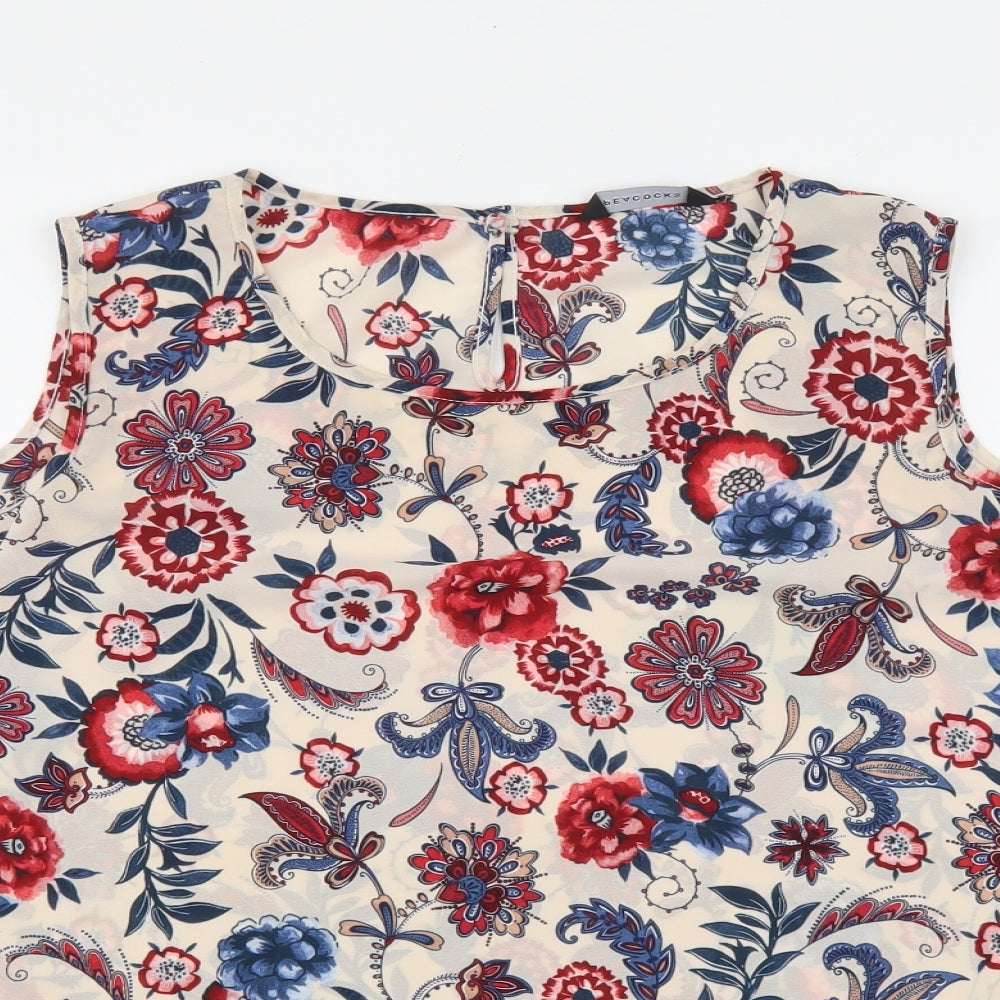 Peacocks Womens Multicoloured Geometric Polyester Basic Blouse Size 20 Round Neck - Cold Shoulder