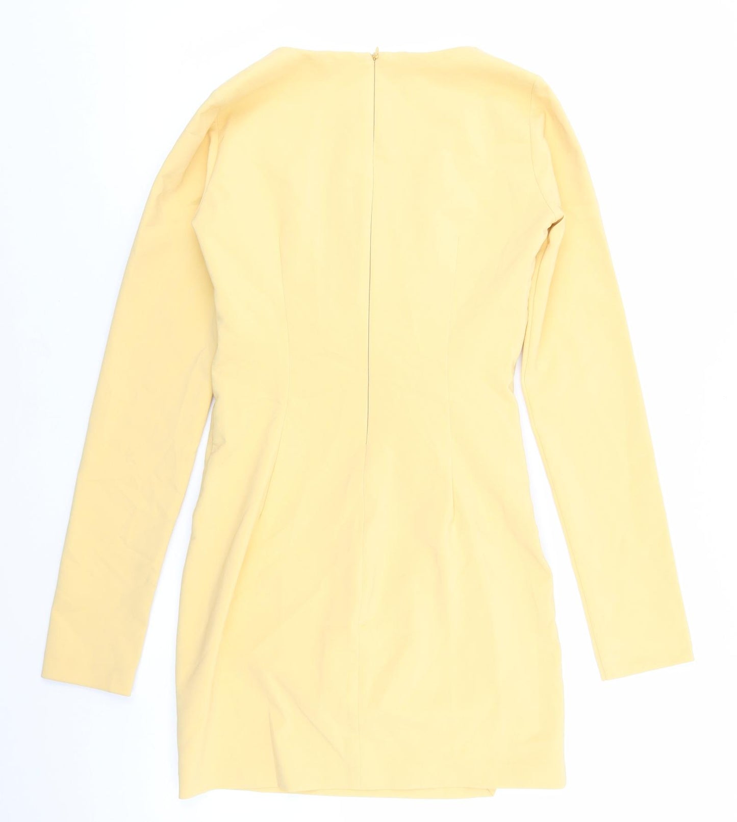 Zara Womens Yellow Polyester Bodycon Size S V-Neck Zip - Glitter Tie Waist. Key Hole