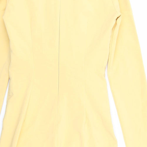 Zara Womens Yellow Polyester Bodycon Size S V-Neck Zip - Glitter Tie Waist. Key Hole