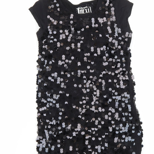 NEXT Girls Black Geometric 100% Cotton Basic T-Shirt Size 4 Years Round Neck Pullover