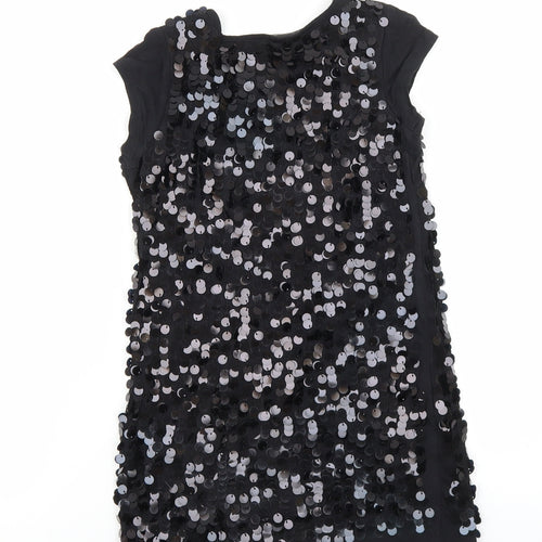 NEXT Girls Black Geometric 100% Cotton Basic T-Shirt Size 4 Years Round Neck Pullover