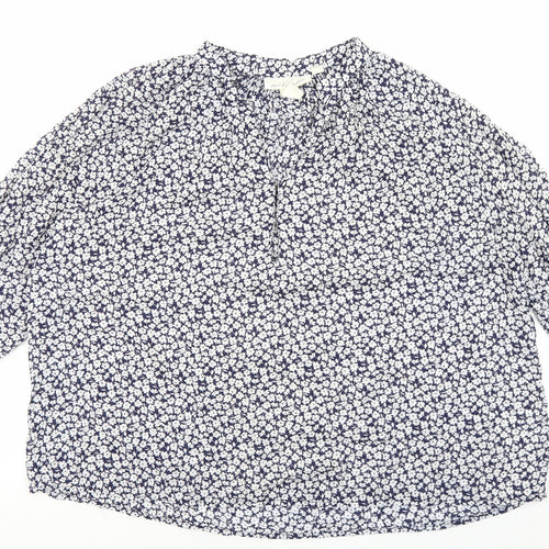 H&M Womens Multicoloured Floral Modal Basic Blouse Size 12 V-Neck - Elastic Sleeves