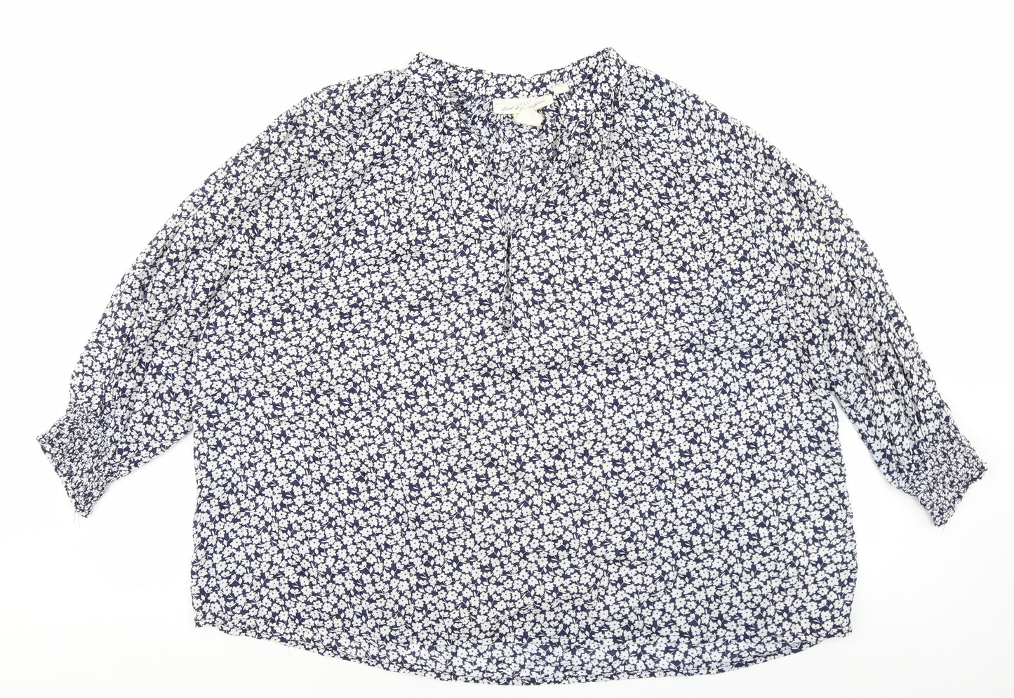 H&M Womens Multicoloured Floral Modal Basic Blouse Size 12 V-Neck - Elastic Sleeves