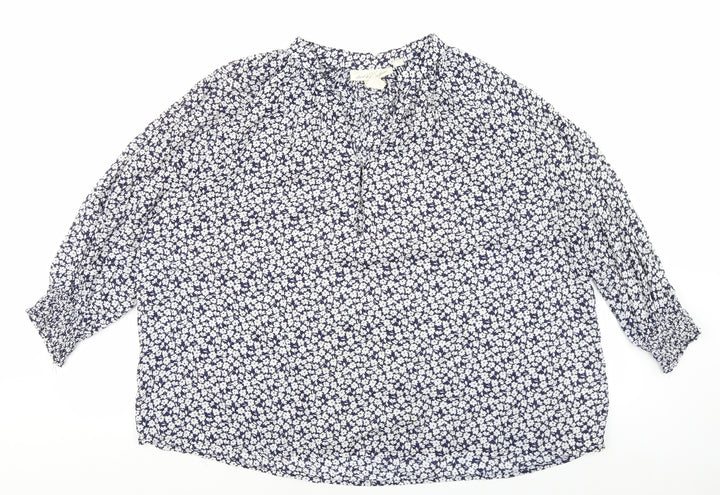 H&M Womens Multicoloured Floral Modal Basic Blouse Size 12 V-Neck - Elastic Sleeves