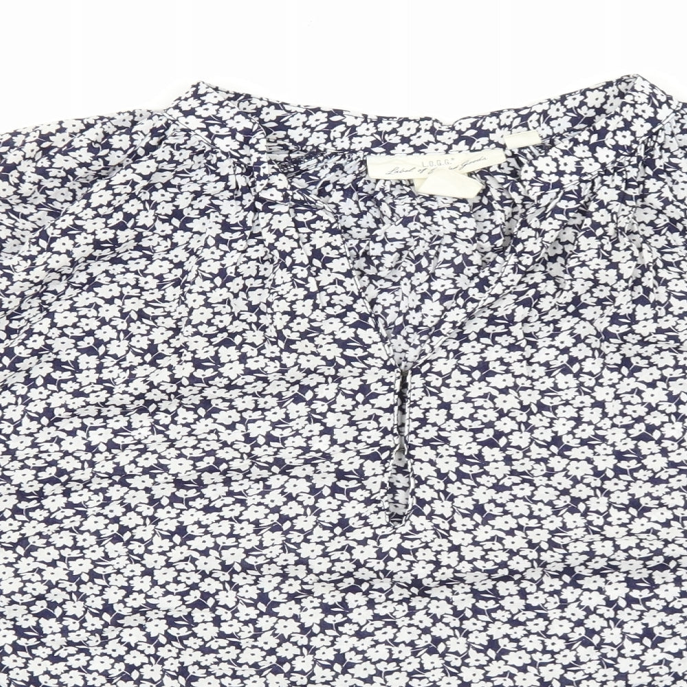 H&M Womens Multicoloured Floral Modal Basic Blouse Size 12 V-Neck - Elastic Sleeves