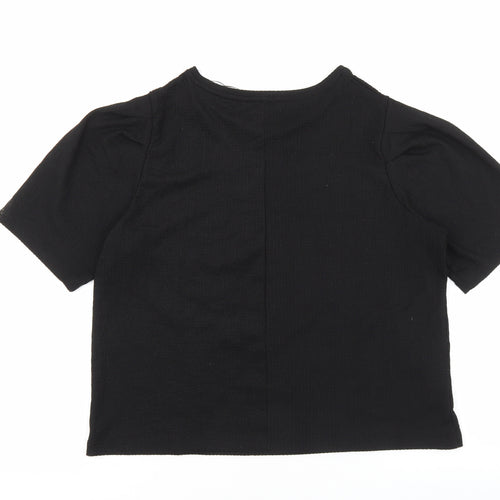 Zara Womens Black Polyester Basic T-Shirt Size L Round Neck - Balloon Sleeves
