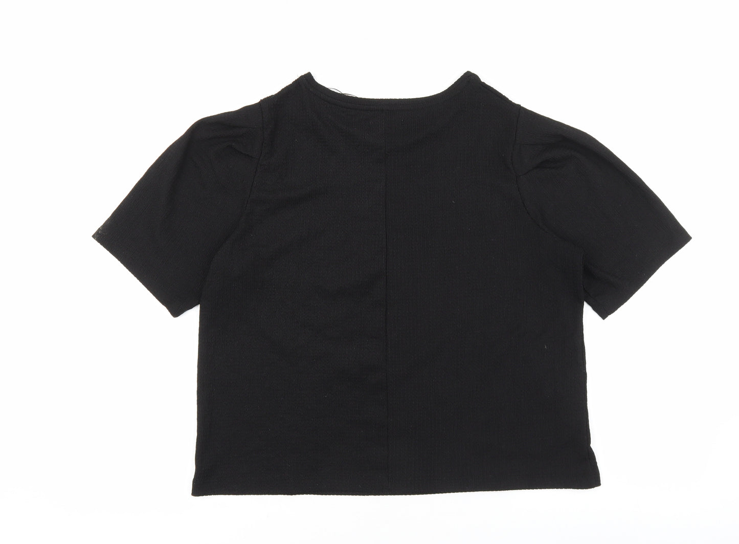 Zara Womens Black Polyester Basic T-Shirt Size L Round Neck - Balloon Sleeves