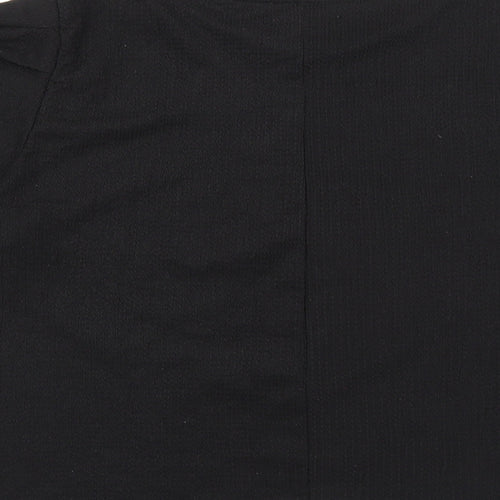 Zara Womens Black Polyester Basic T-Shirt Size L Round Neck - Balloon Sleeves