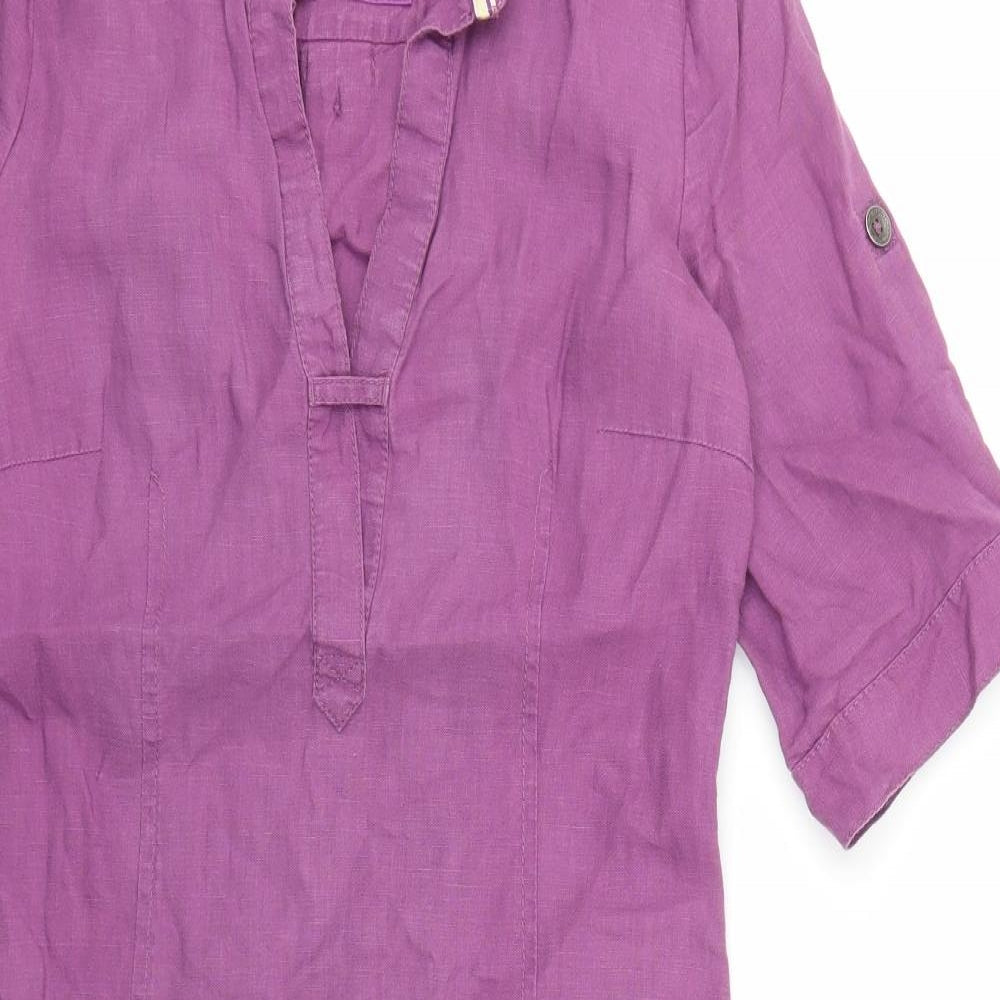 Esprit Womens Purple Linen T-Shirt Dress Size 8 Collared Zip