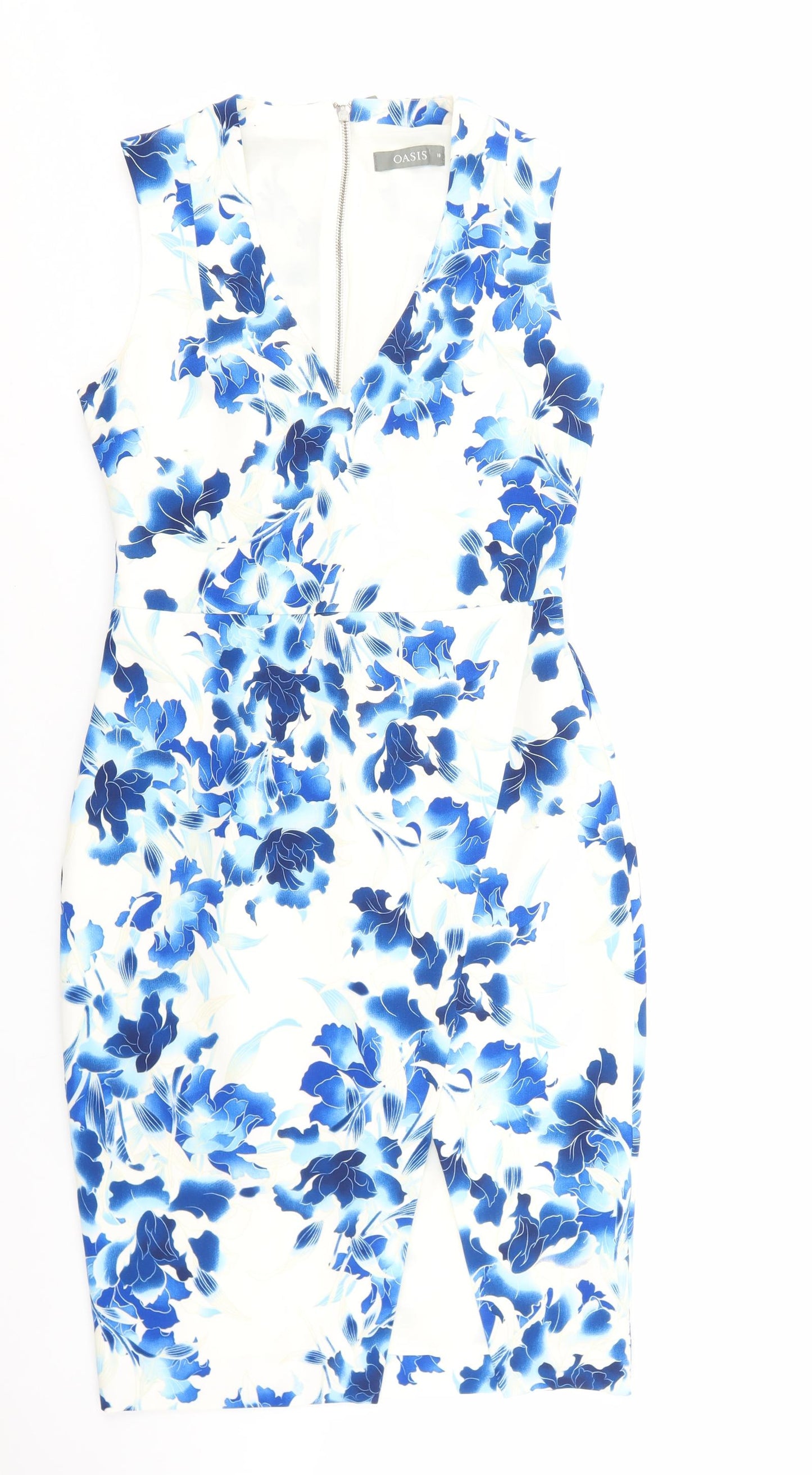 Oasis Womens Multicoloured Floral Polyester Pencil Dress Size 8 V-Neck Zip