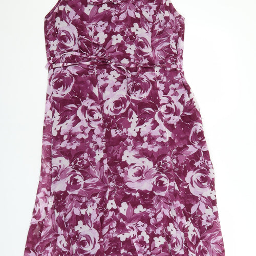 DASH Womens Purple Floral Polyester Maxi Size 12 Scoop Neck Tie