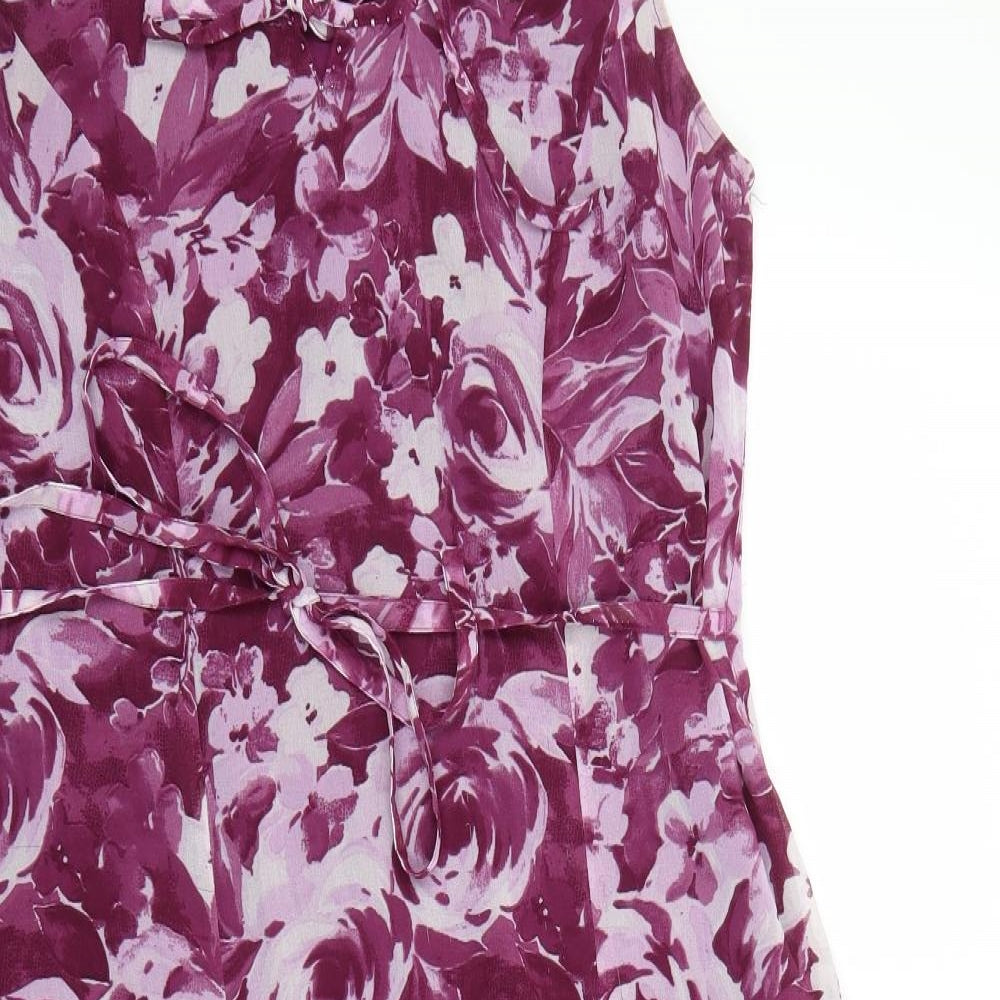 DASH Womens Purple Floral Polyester Maxi Size 12 Scoop Neck Tie