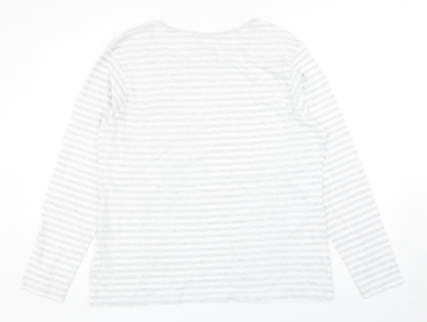 Primark Womens Grey Striped Cotton Basic T-Shirt Size XL Boat Neck
