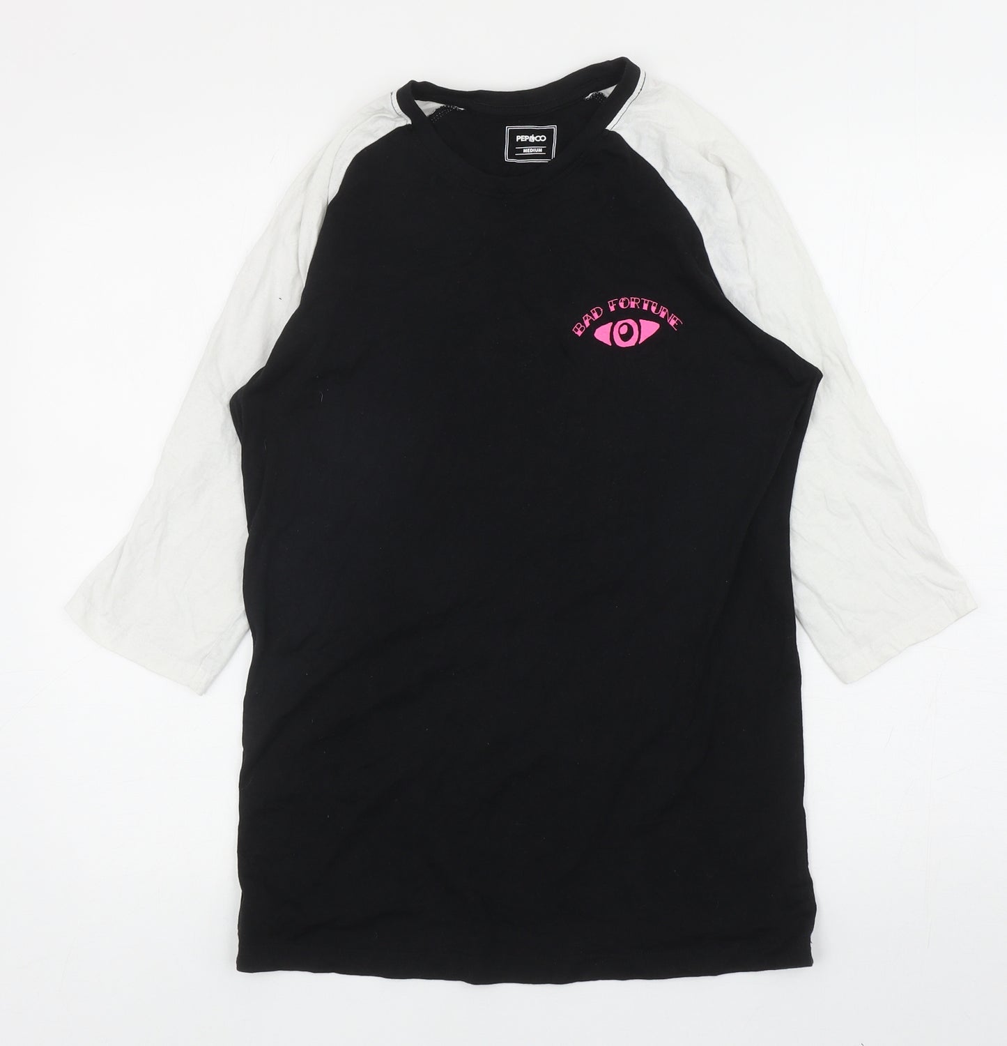 Pep & Co Womens Black Colourblock Cotton Ringer T-Shirt Size M Round Neck - Bad Fortune