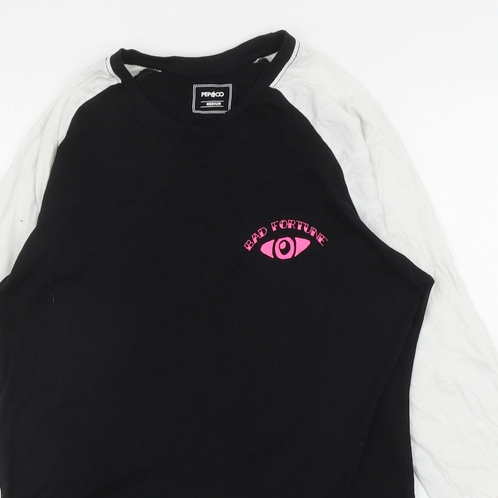 Pep & Co Womens Black Colourblock Cotton Ringer T-Shirt Size M Round Neck - Bad Fortune
