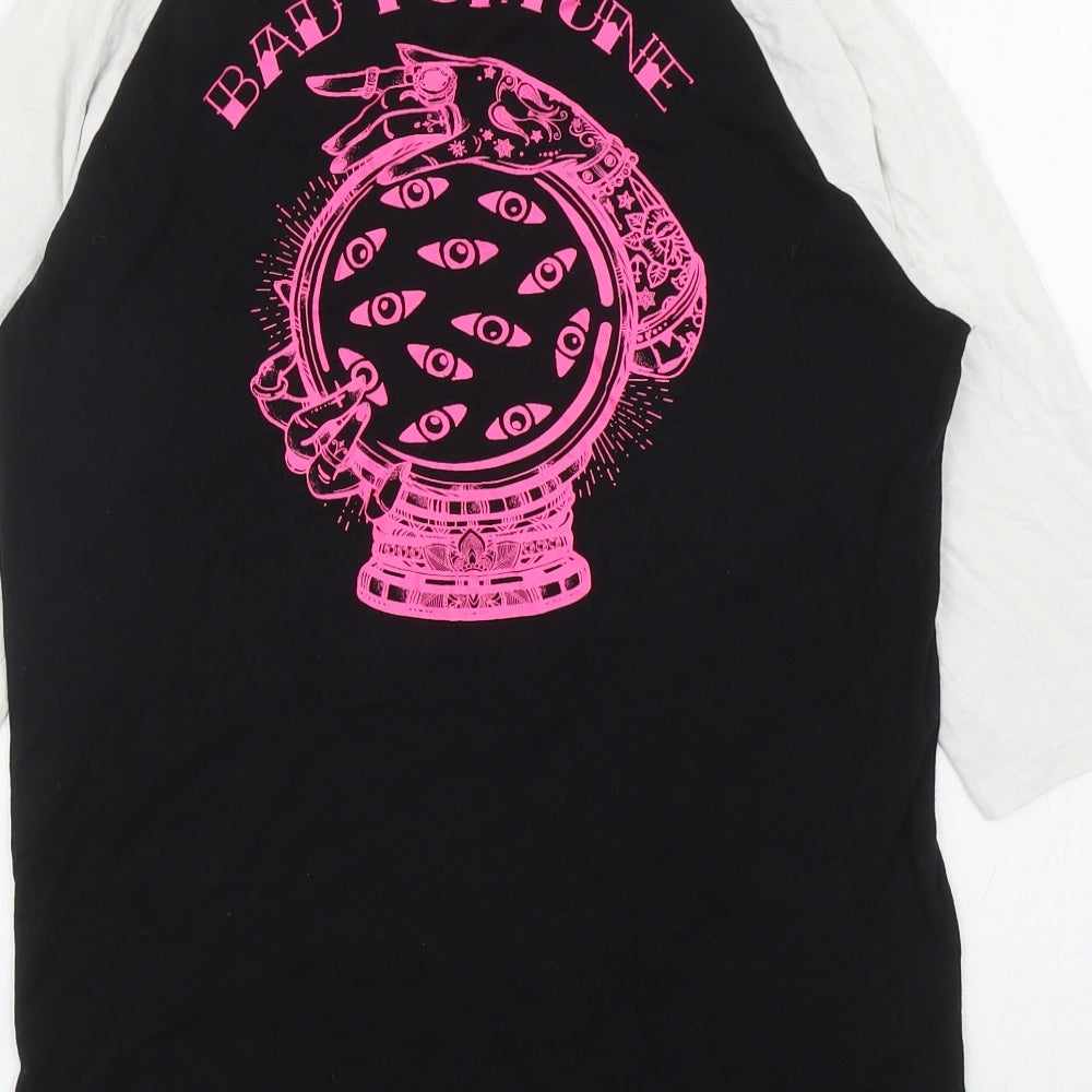 Pep & Co Womens Black Colourblock Cotton Ringer T-Shirt Size M Round Neck - Bad Fortune