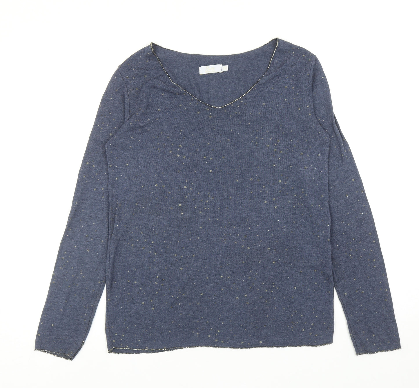Sarta Womens Blue Scoop Neck Geometric Viscose Pullover Jumper One Size - Star Print