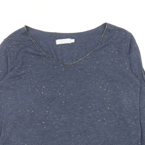 Sarta Womens Blue Scoop Neck Geometric Viscose Pullover Jumper One Size - Star Print