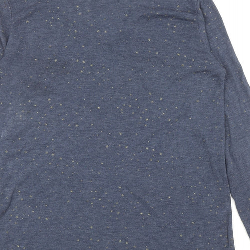 Sarta Womens Blue Scoop Neck Geometric Viscose Pullover Jumper One Size - Star Print