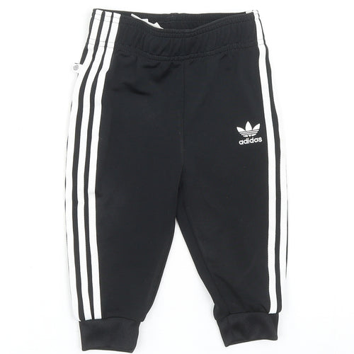 adidas Baby Black Polyester Jogger Trousers Size 9-12 Months Drawstring - Inside Leg: 22 Cm