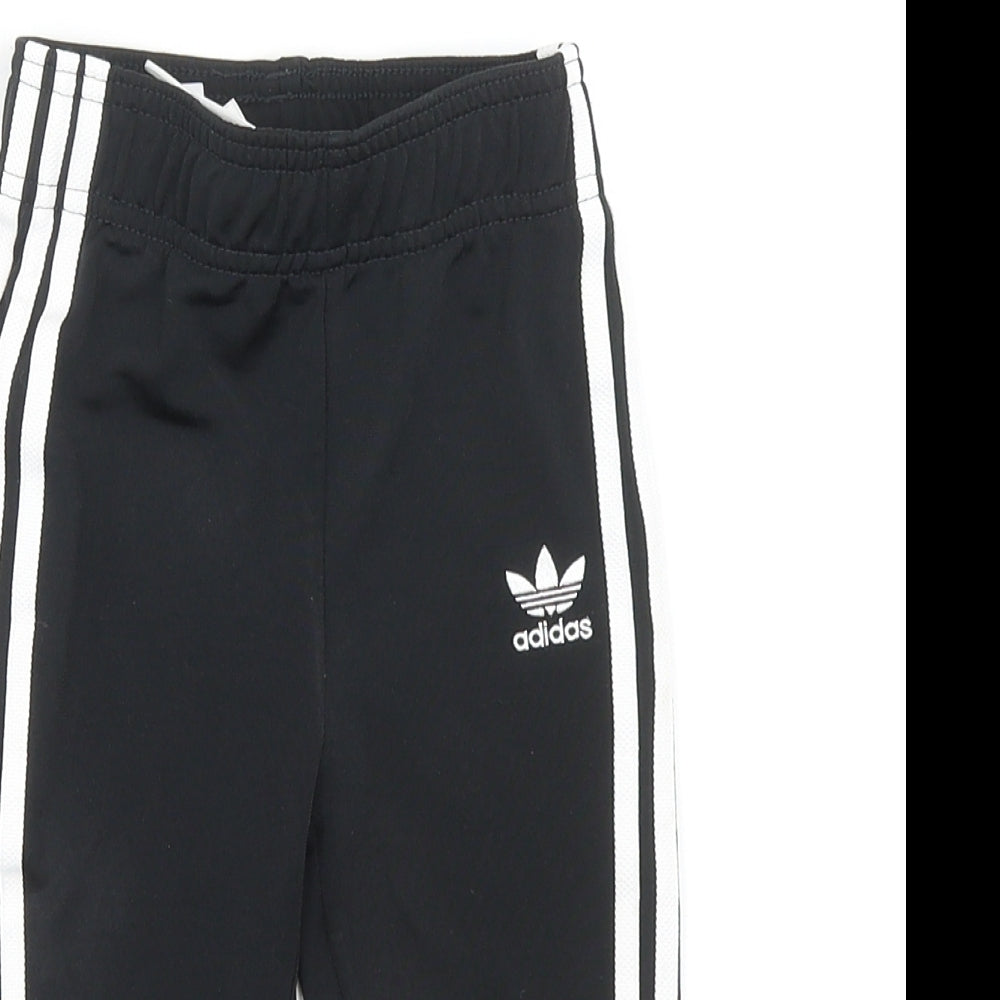 adidas Baby Black Polyester Jogger Trousers Size 9-12 Months Drawstring - Inside Leg: 22 Cm