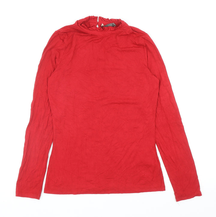 Oasis Womens Red Viscose Basic T-Shirt Size S Mock Neck