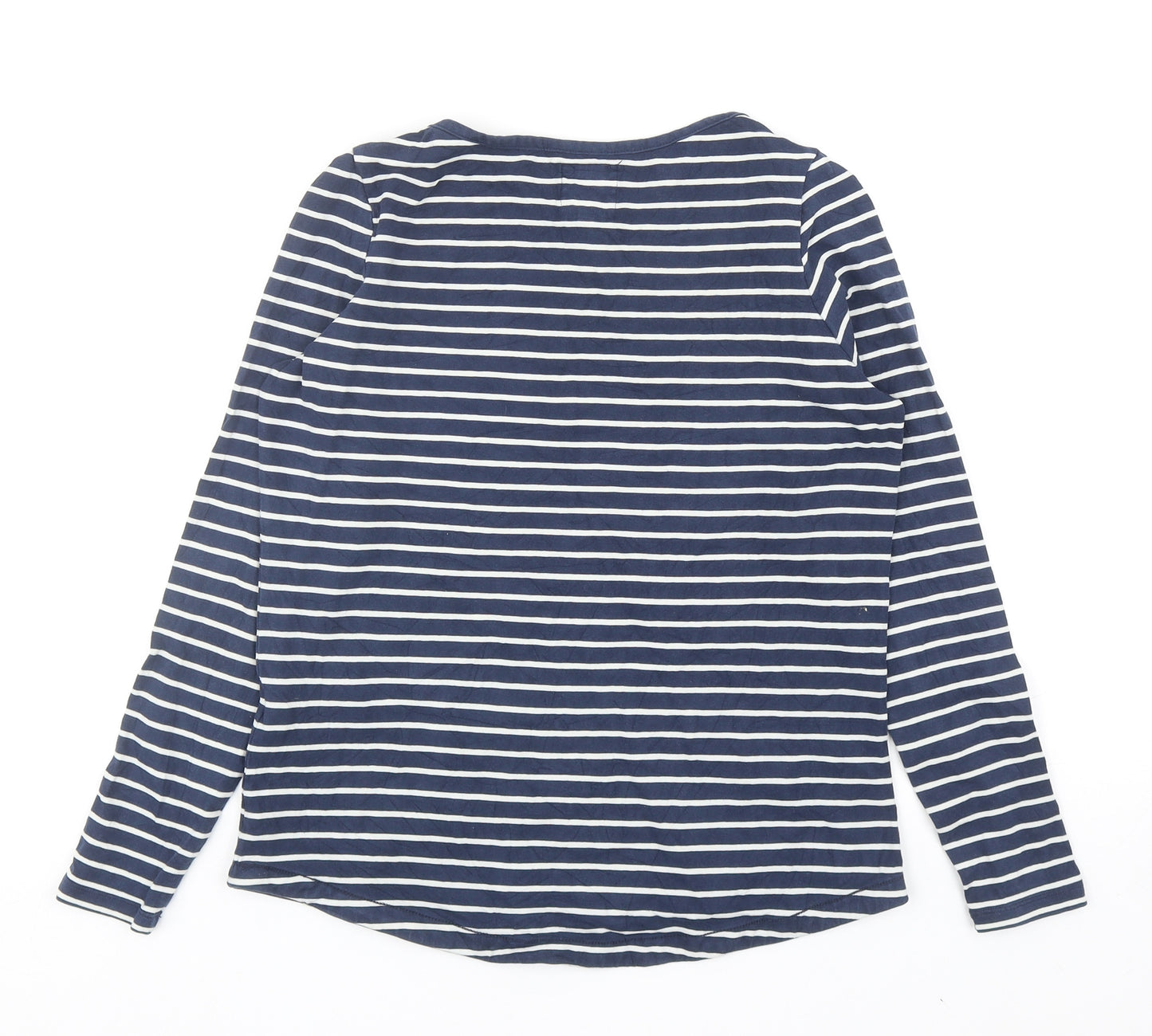 Fat Face Womens Blue Striped Cotton Basic T-Shirt Size 10 Boat Neck
