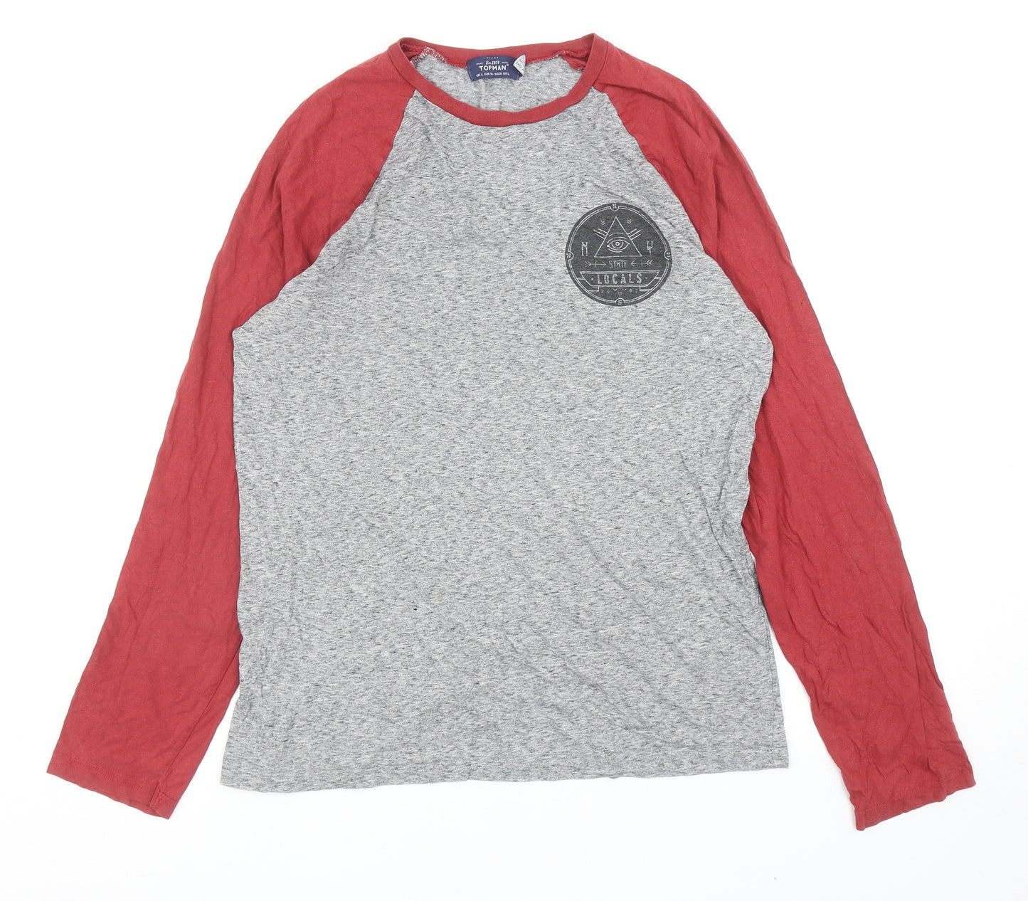Topman Mens Grey Colourblock Cotton T-Shirt Size L Round Neck - Locals