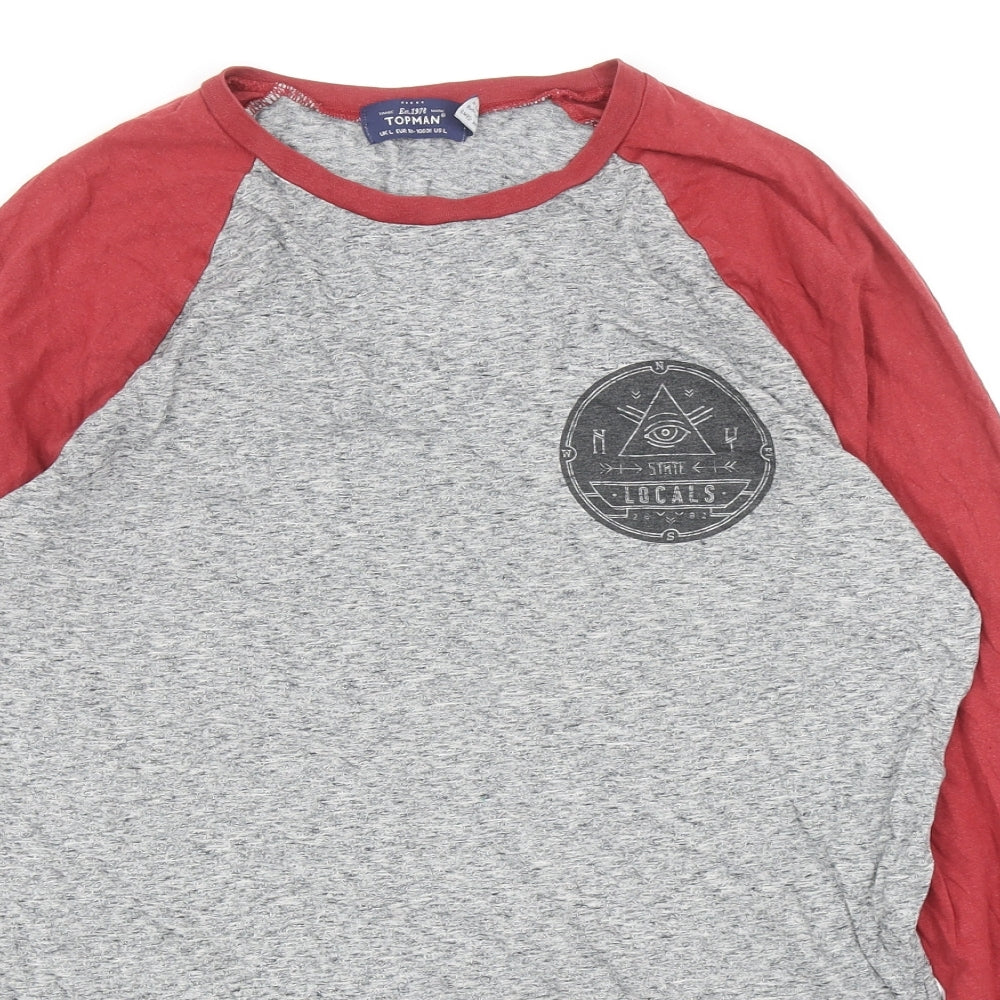 Topman Mens Grey Colourblock Cotton T-Shirt Size L Round Neck - Locals